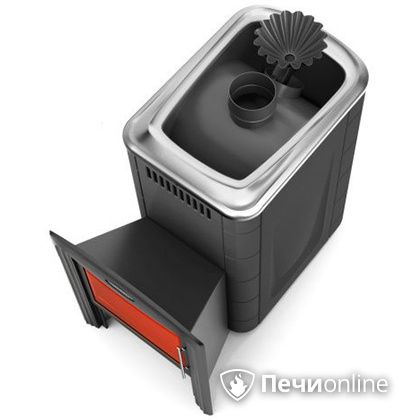 Дровяная банная печь TMF Ангара 2012 Carbon Витра с закрытой каменкой антрацит в Оренбурге