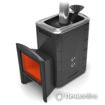 Дровяная банная печь TMF Гейзер 2014 Carbon Витра с теплообменником антрацит в Оренбурге